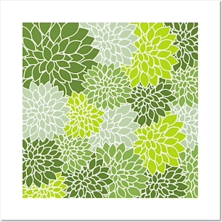 Green Floral Pattern Posters and Art